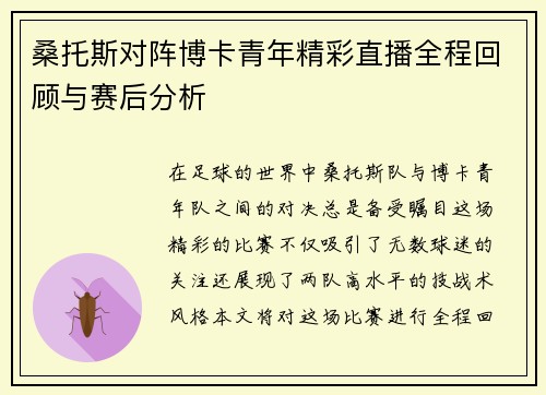 桑托斯对阵博卡青年精彩直播全程回顾与赛后分析